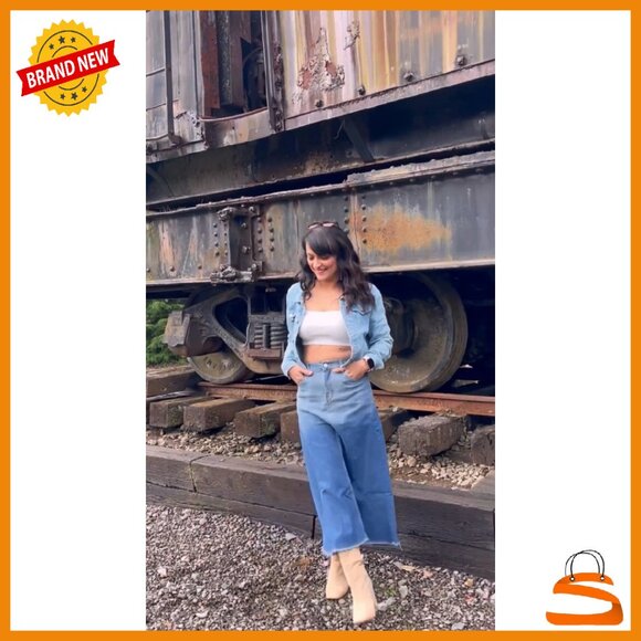 Vintage Denim Maxi Skirt Elastic High Waist Frayed Hem A-Line with Pockets - Picture 8 of 8